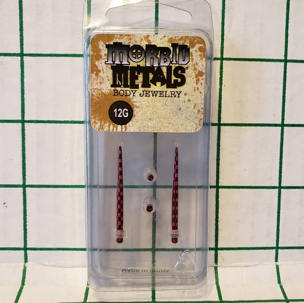 12G Tapers & Plugs Ear Gauge Set - Black Red Checker